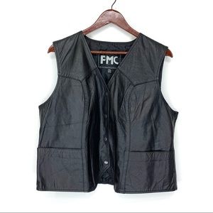 First Manufacturing Motorcycle Gear Black Leather Button Up Vest Size XXL